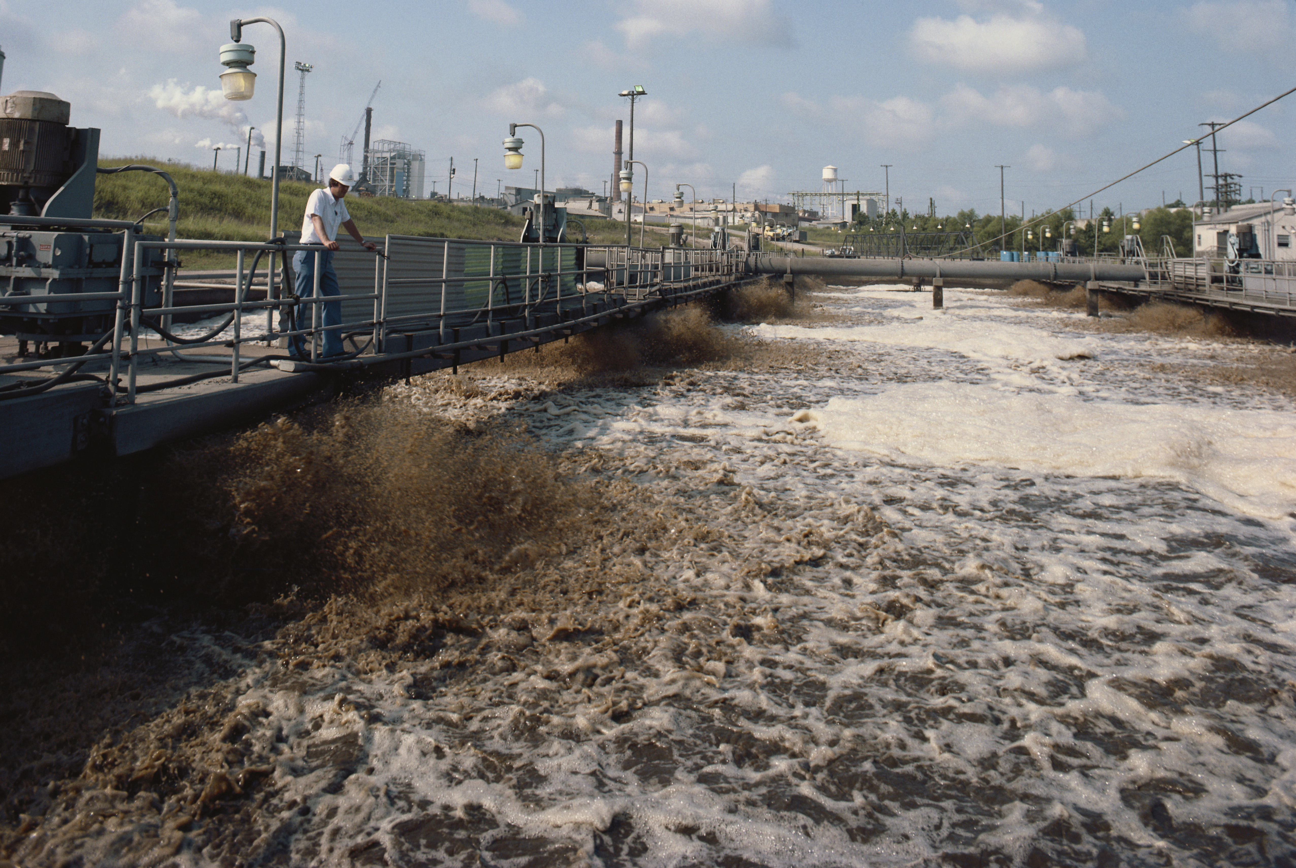Aerators at a Texas paper mill clarify waste water.