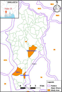 Map showing the study area in polder 29, Khulna district, Bangladesh