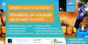 Banner for the REACH 9 June webinar on water affordability