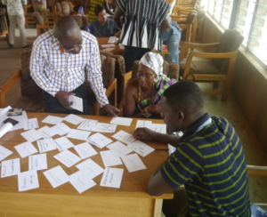 Stakeholders in Asutifi North district, Ghana, organizing brainstormed concepts related to empowerment and WASH (Sarah Dickin)