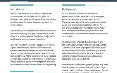 Improving management of intermittent piped water systems in Ethiopian small towns